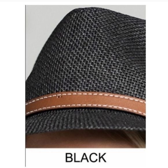 CLASSIC FEDORA BLACK W/FAUX LEATHER BELTED ACCENT-NEW - Picture 3 of 3